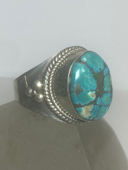 Turquoise ring tribal cigar band sterling silver women men 2