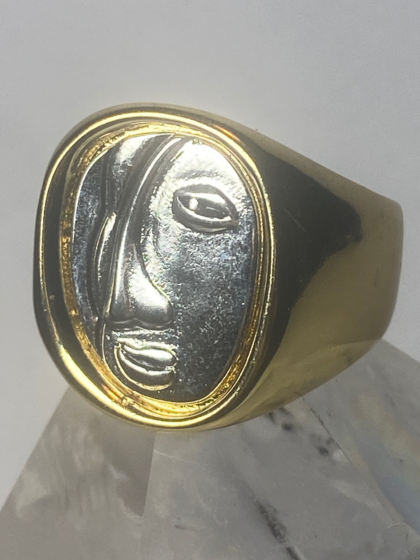 Face ring figurative band sterling silver women unknown type of gold over