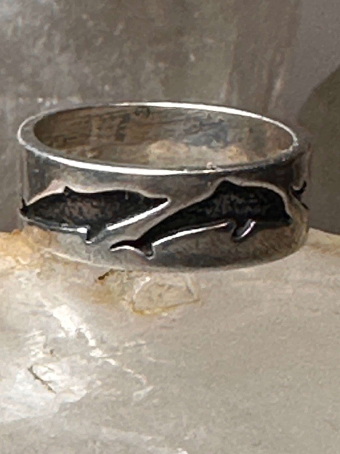 Dolphin ring  dolphins band size 5.50  sterling silver women