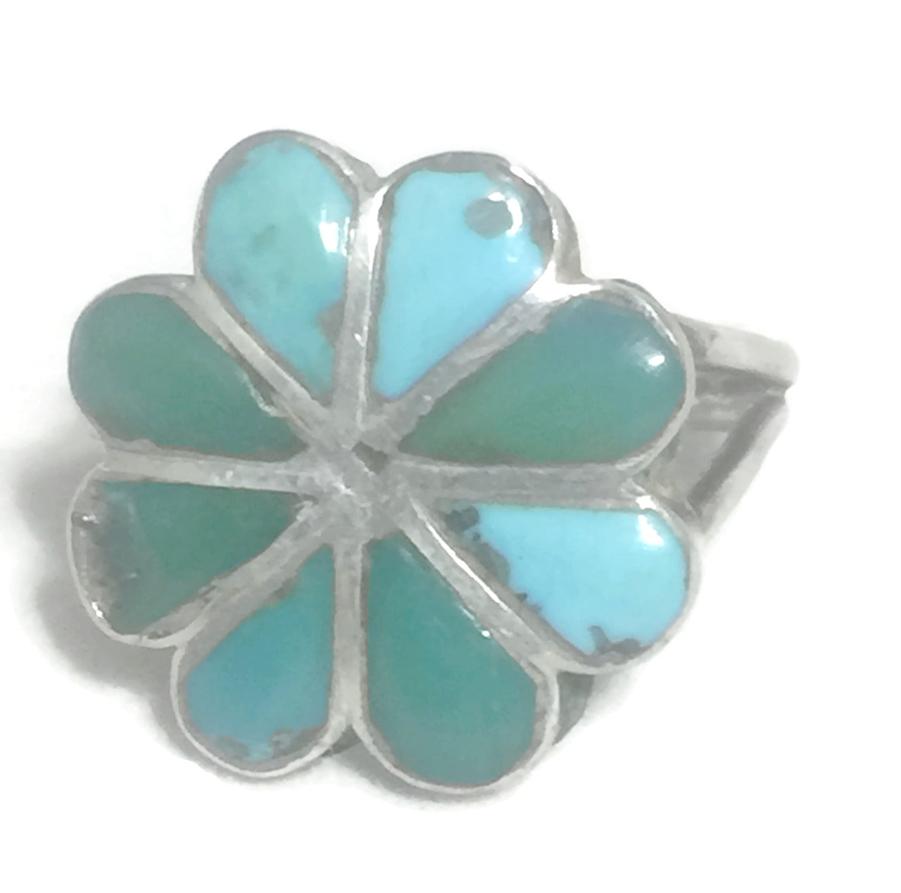 Zuni Flower Turquoise Sterling Silver Size 5.25