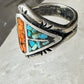 Cigar band ring size 4 pinky turquoise coral chips southwestern sterling silver women