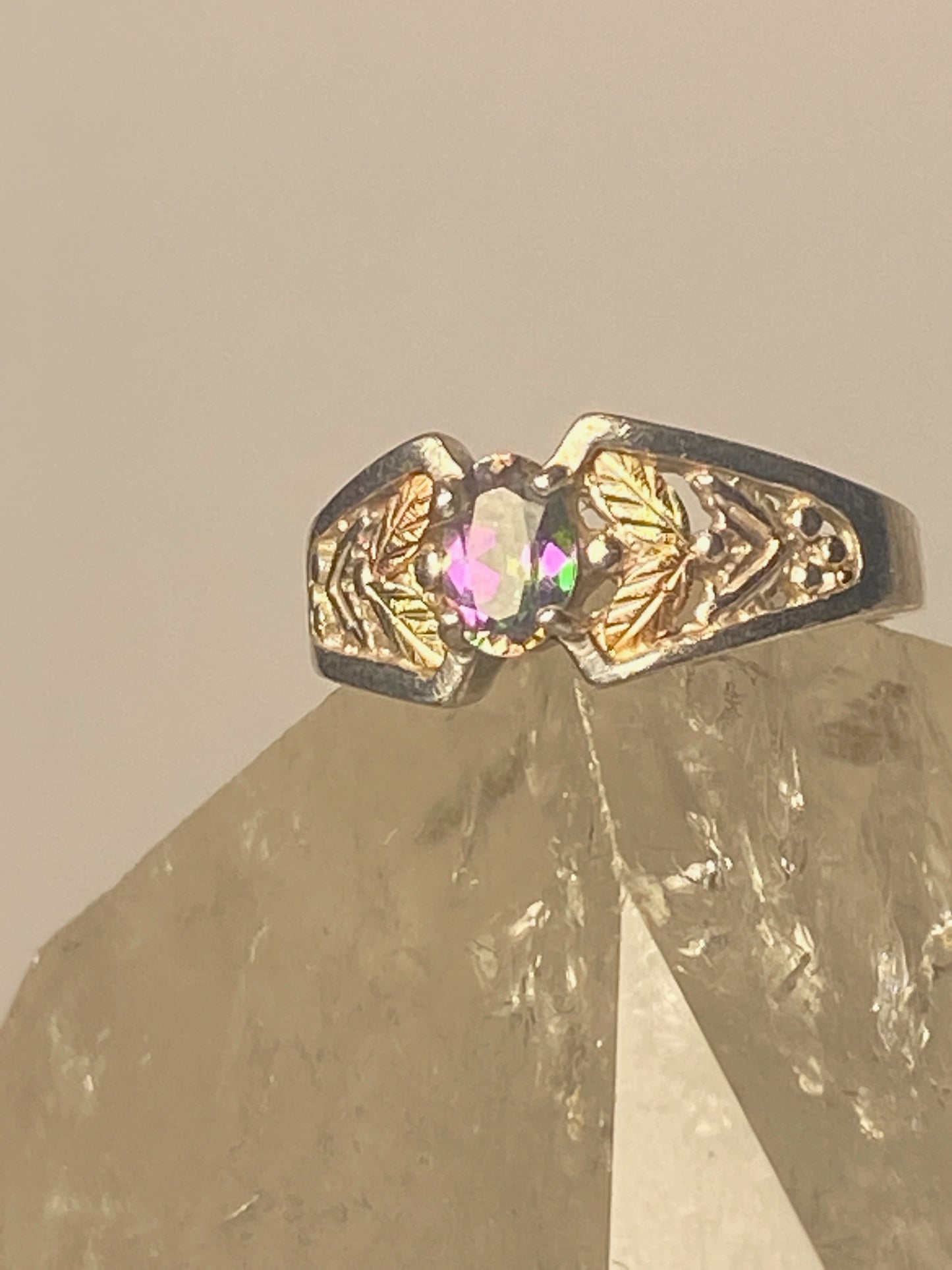 Mystic Topaz ring leaves black hills gold sterling silver women detailed on leaves