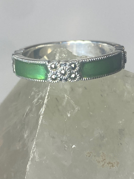 Judith Jack ring size 8 stacker green band marcasites  sterling silver
