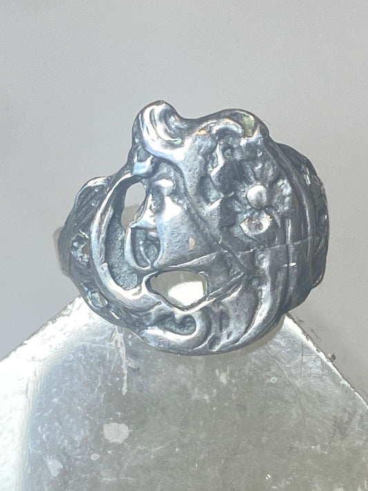 Lady Face ring Art Deco size 6.50  band sterling silver