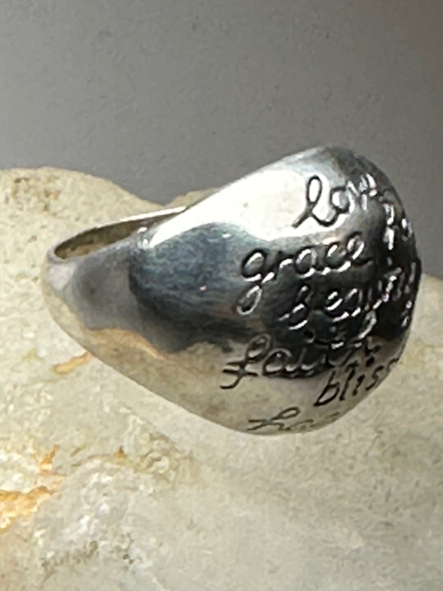 Happiness ring words love hope bliss joy grace beauty band size 8.75 sterling silver women