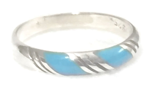 Turquoise Southwest Ring Sterling Silver Stacker Baby Band  Size 3.50 d