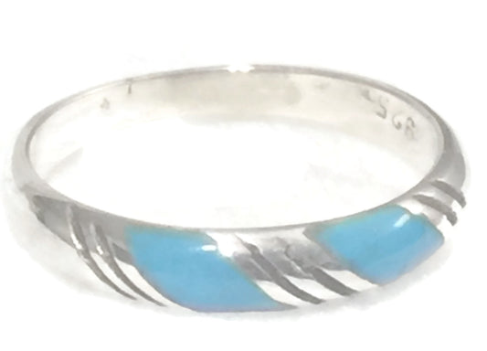 Turquoise Southwest Ring Sterling Silver Stacker Baby Band  Size 3.50 d