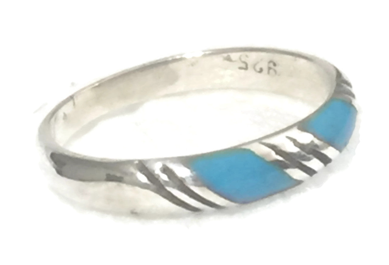 Turquoise Southwest Ring Sterling Silver Stacker Baby Band  Size 3.50 d