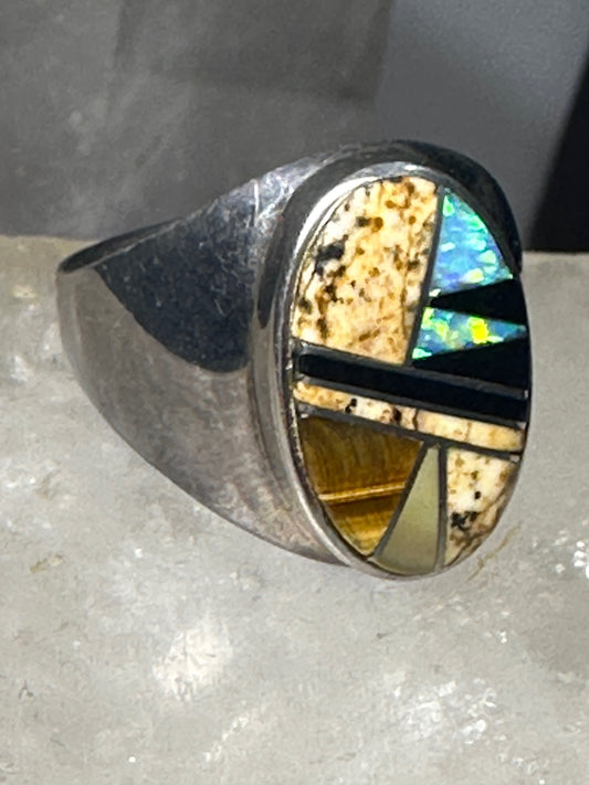 Turquoise ring jasper lab opal  band size 10.25 southwest sterling silver women men