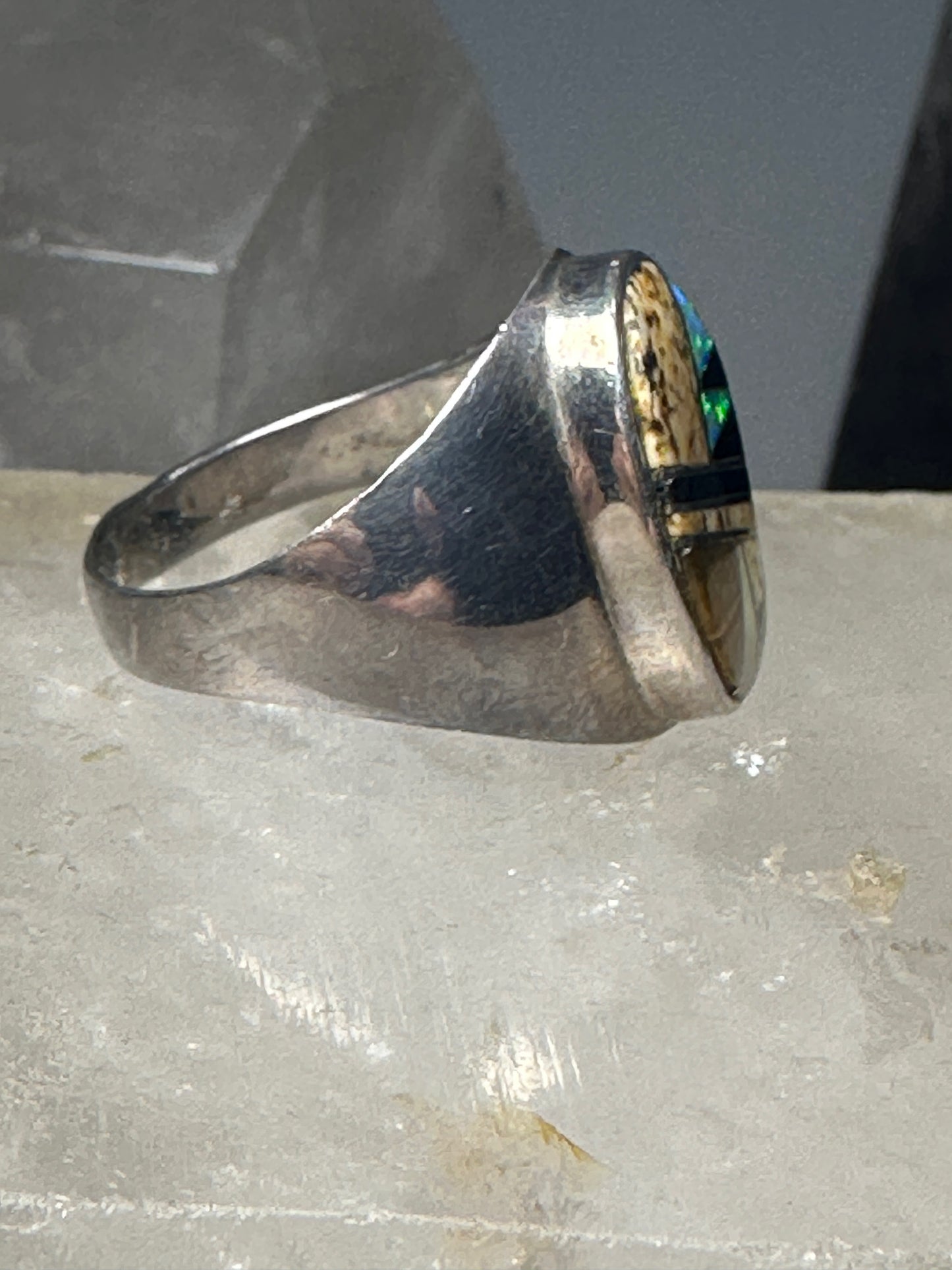 Turquoise ring jasper lab opal  band size 10.25 southwest sterling silver women men