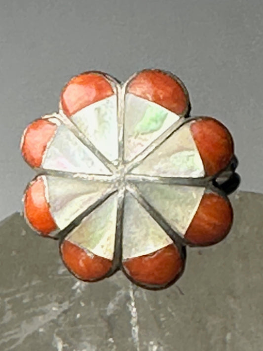 Zuni flower ring size 5 MOP Coral  sterling silver women girls