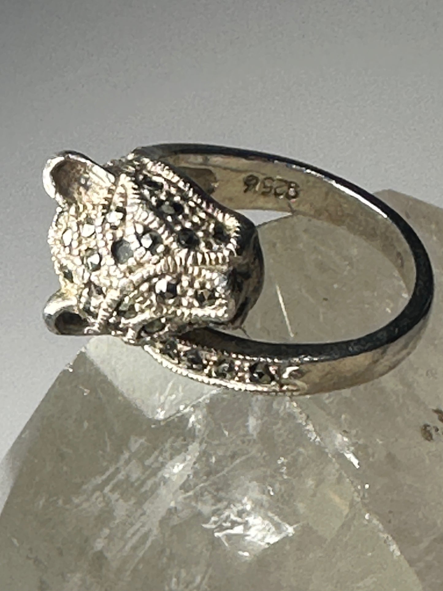 Cat ring size 6.75 cougar band marcasites sterling silver women girls