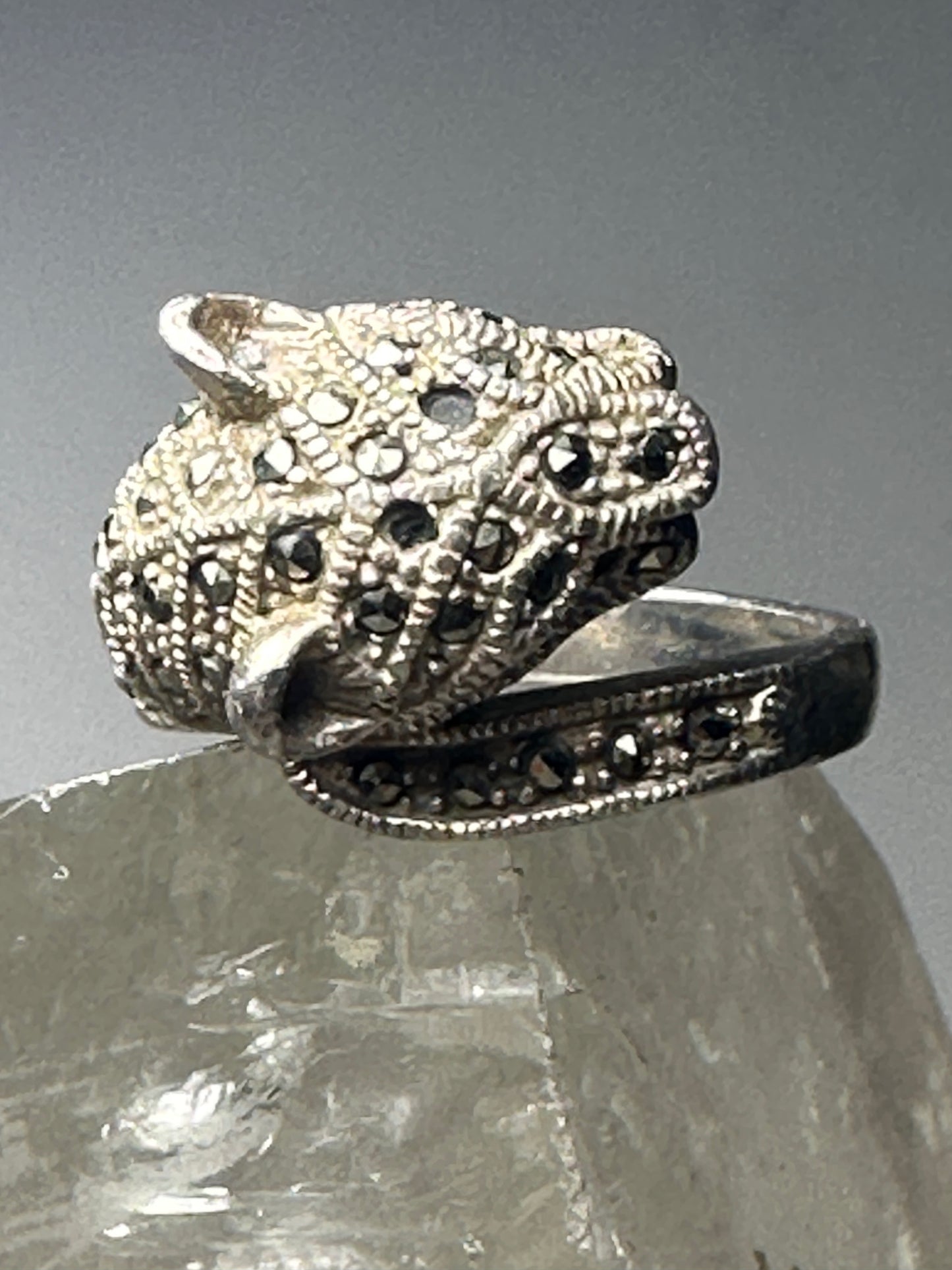 Cat ring size 6.75 cougar band marcasites sterling silver women girls