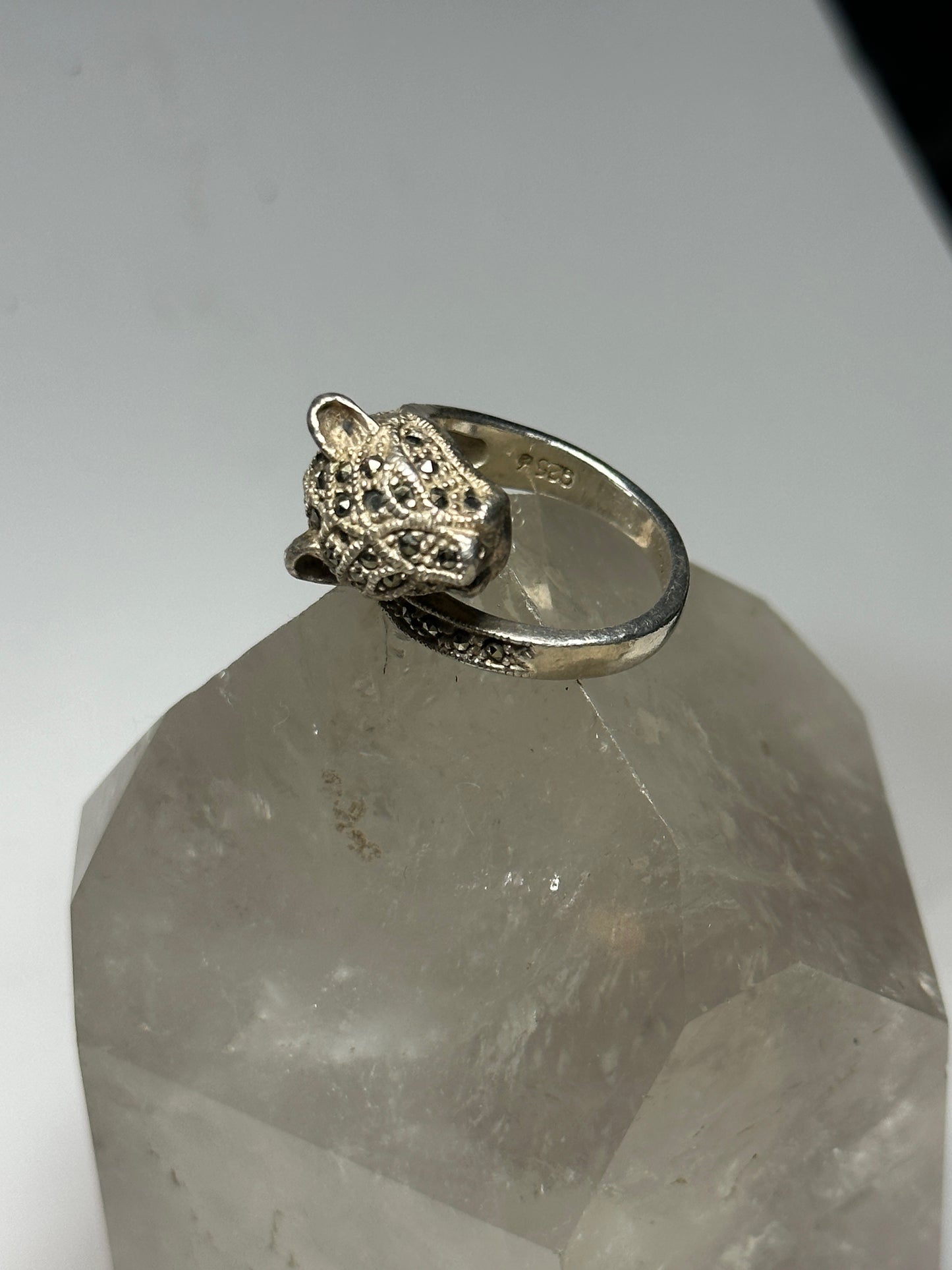Cat ring size 6.75 cougar band marcasites sterling silver women girls