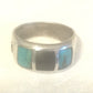 Vintage Sterling Silver Southwest Turquoise Onyx Band Ring  Solid Heavy Band  Size 9  Weight 6g