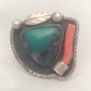 Vintage Sterling Silver Turquoise Southwestern Tribal Ring  Plus Coral  Size 7 11.4g