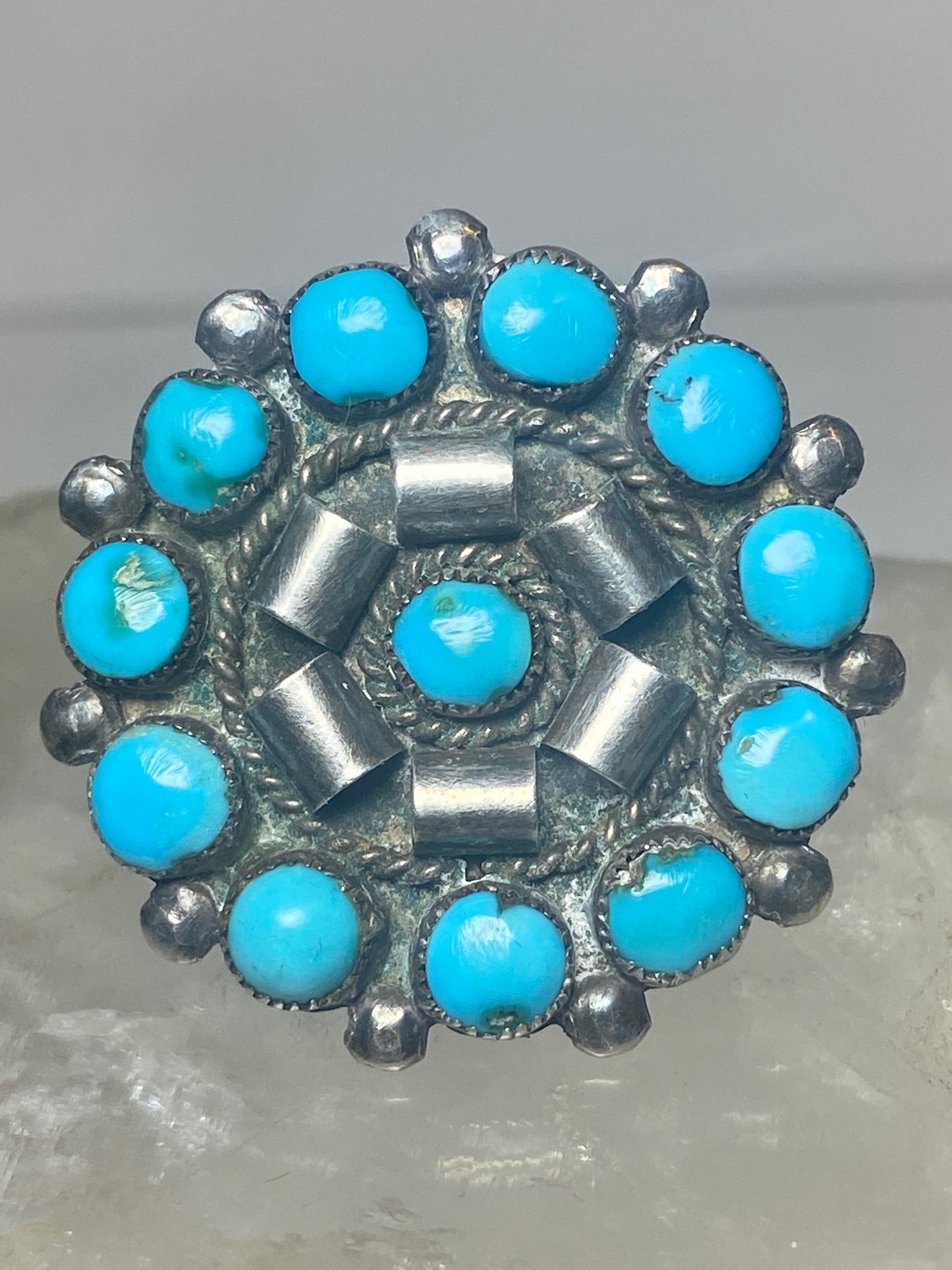 Petite Point ring size 5.50 round turquoise sterling silver women