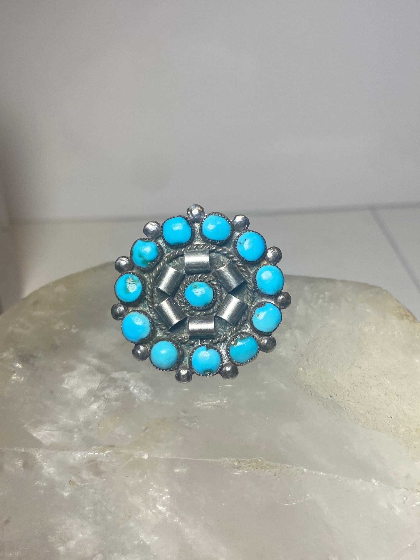 Petite Point ring size 5.50 round turquoise sterling silver women