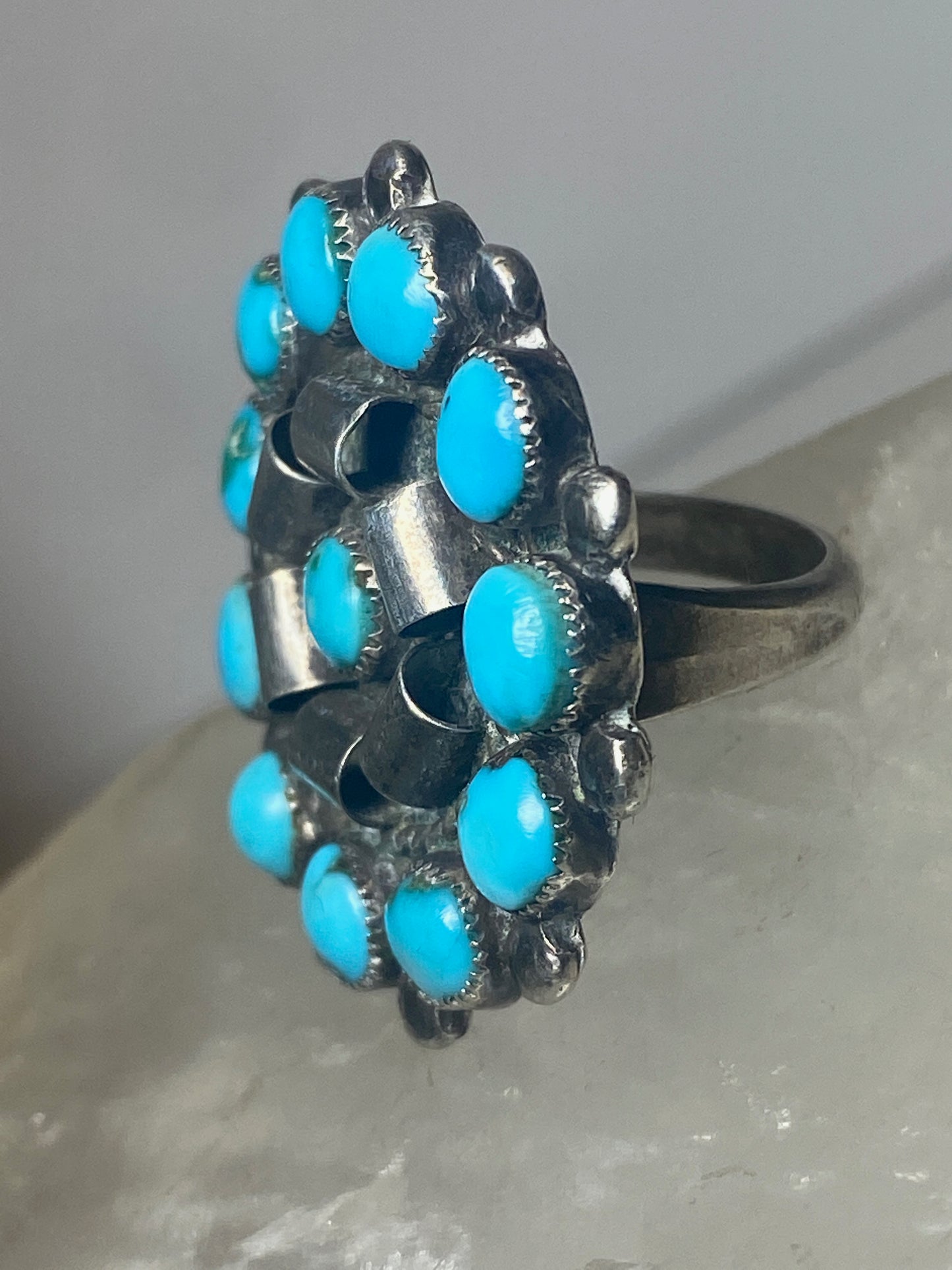 Petite Point ring size 5.50 round turquoise sterling silver women