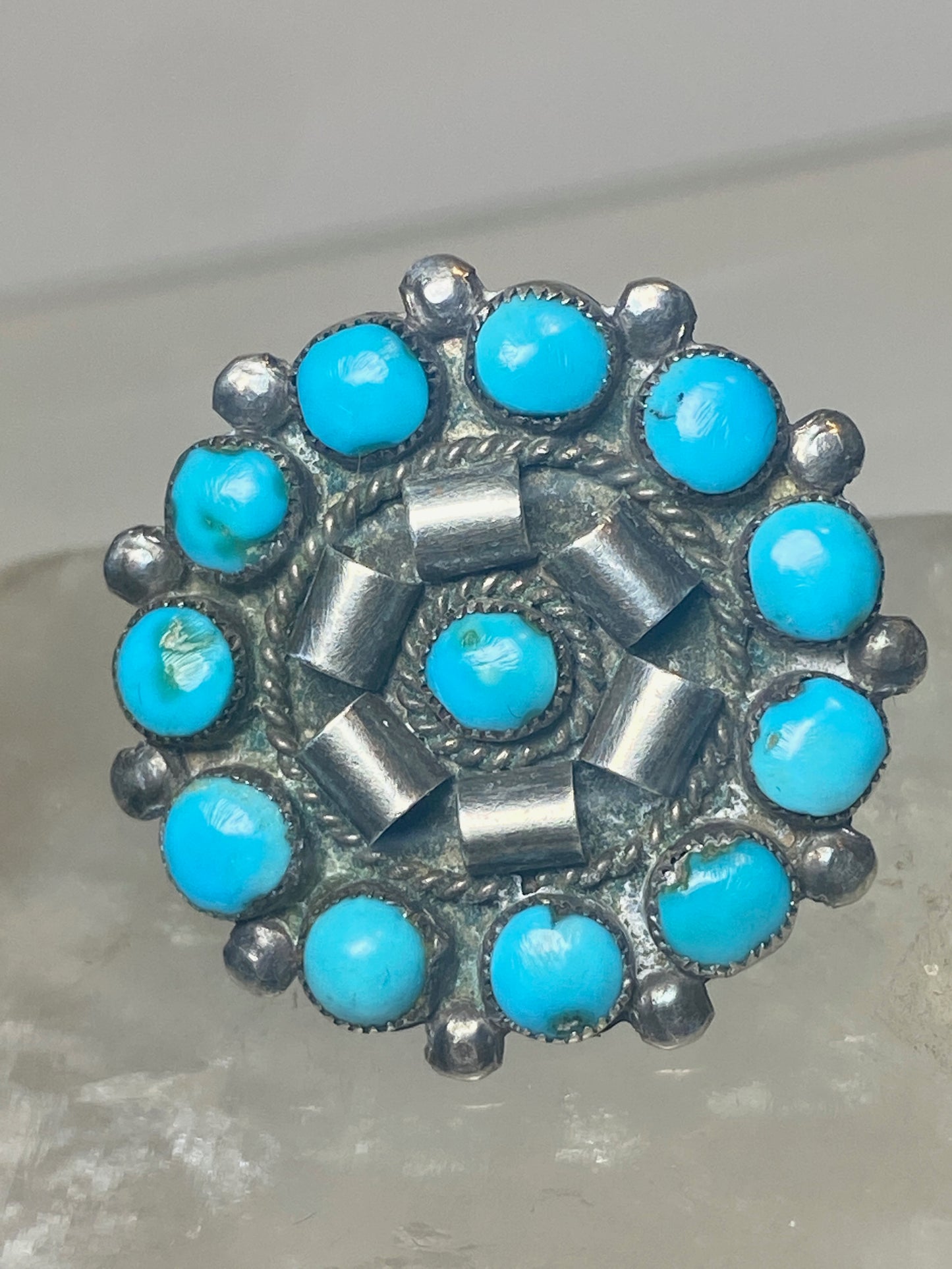 Petite Point ring size 5.50 round turquoise sterling silver women