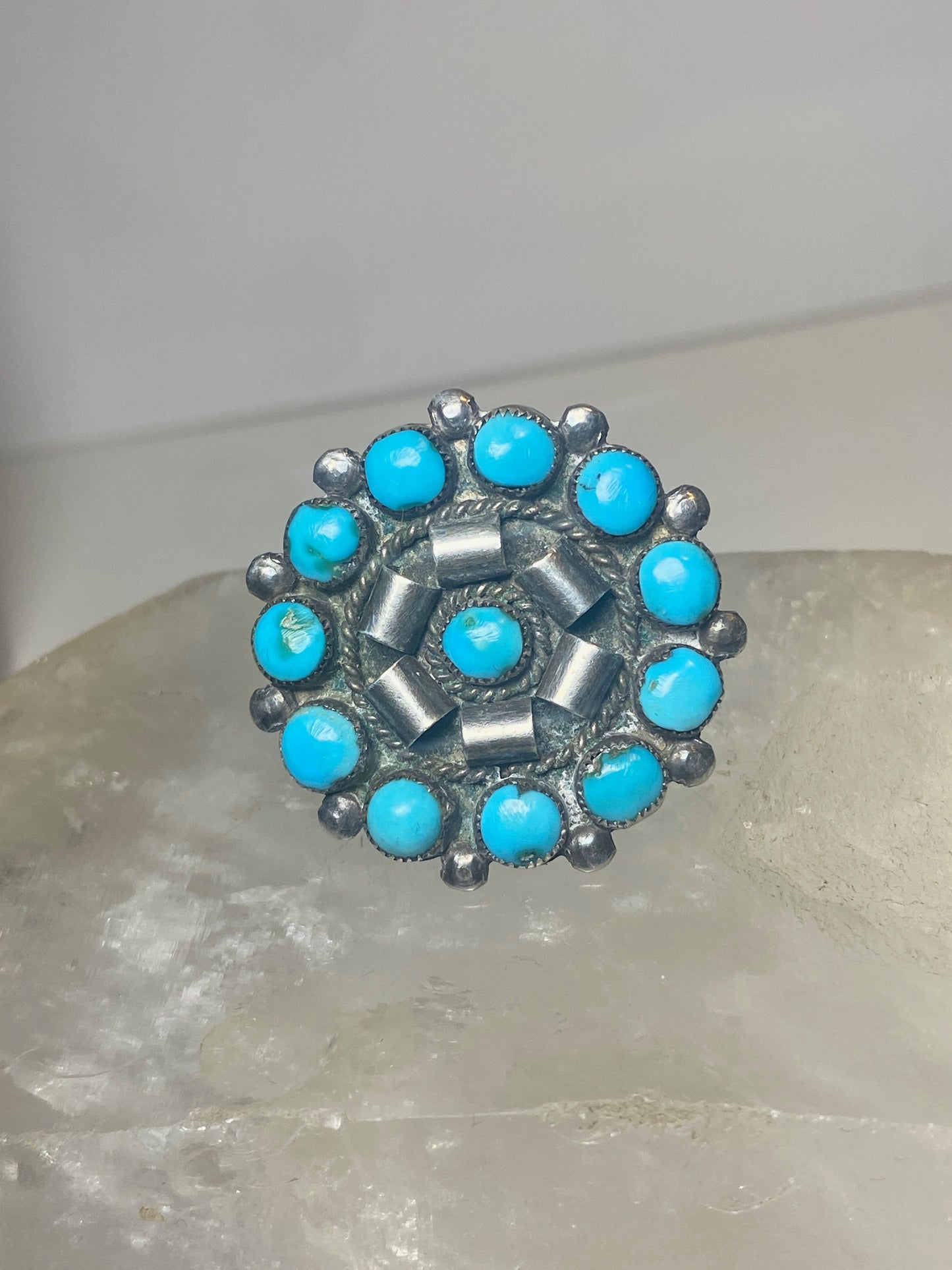 Petite Point ring size 5.50 round turquoise sterling silver women