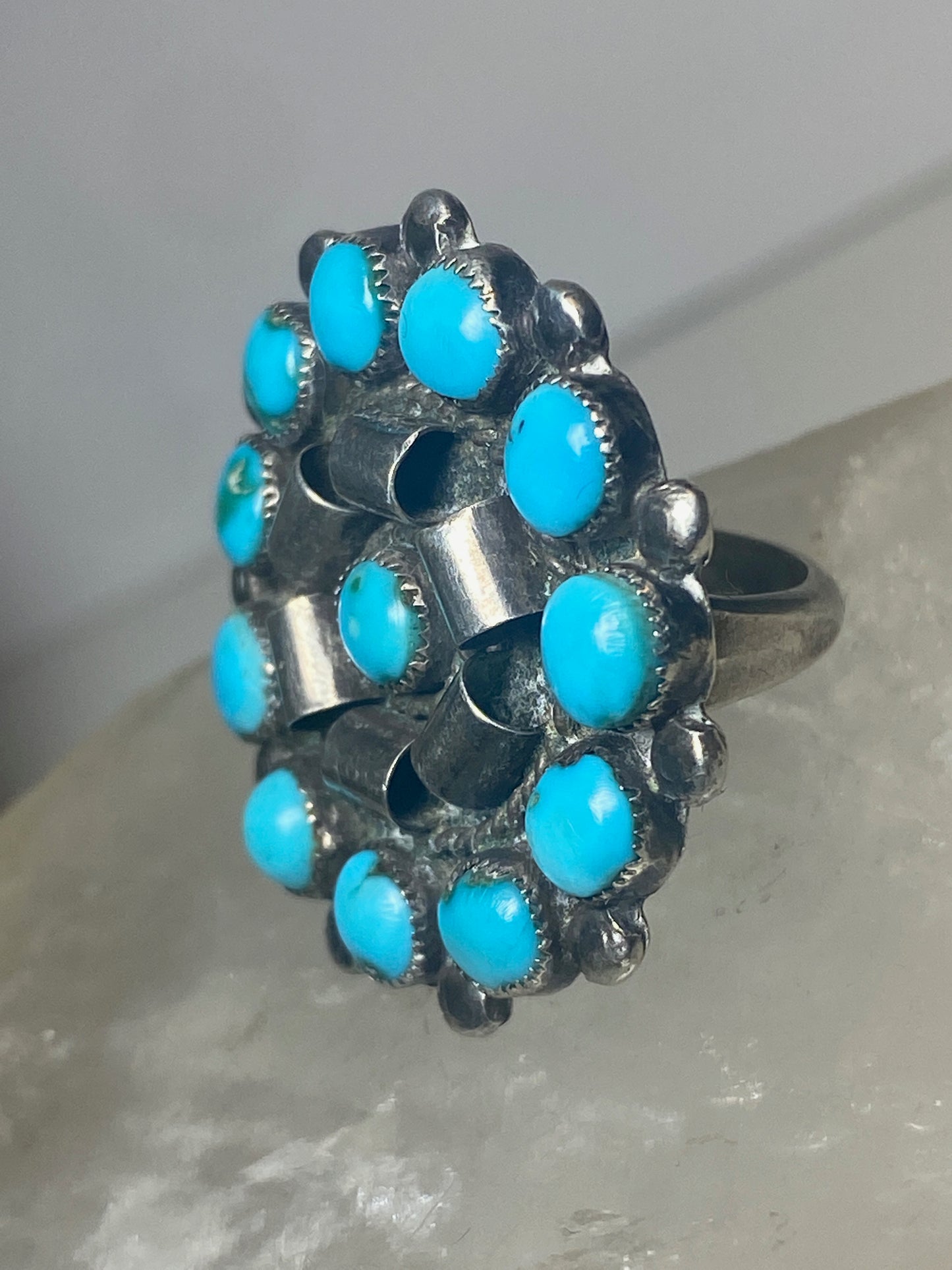 Petite Point ring size 5.50 round turquoise sterling silver women