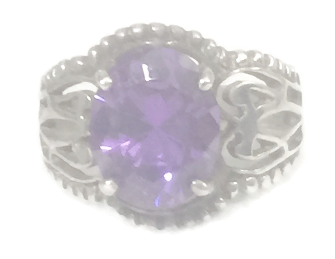 Purple Amethyst  Crystal Ring Vintage Sterling Silver Ring  Size 5