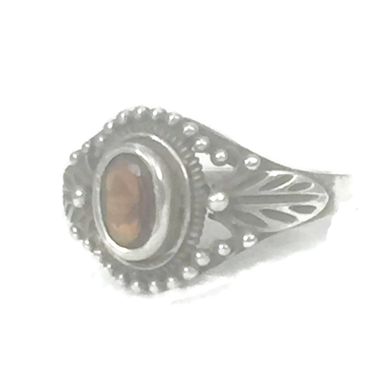 Garnet Ring Leaves Vintage Solitaire Sterling Silver Ring Size 4.7