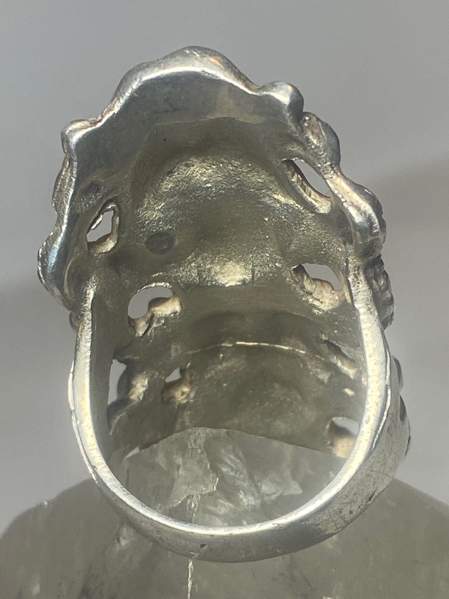Faces ring long Art deco sterling silver women