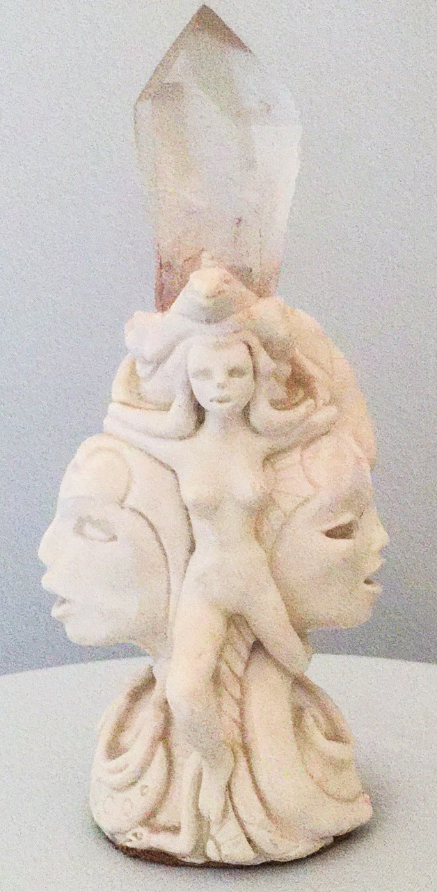 Porcelain Sculpture w Large Crystal Faces and Figures