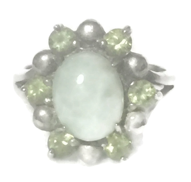 Flower Vintage Sterling Silver Ring  Green Pastel Colors  Size 5.50