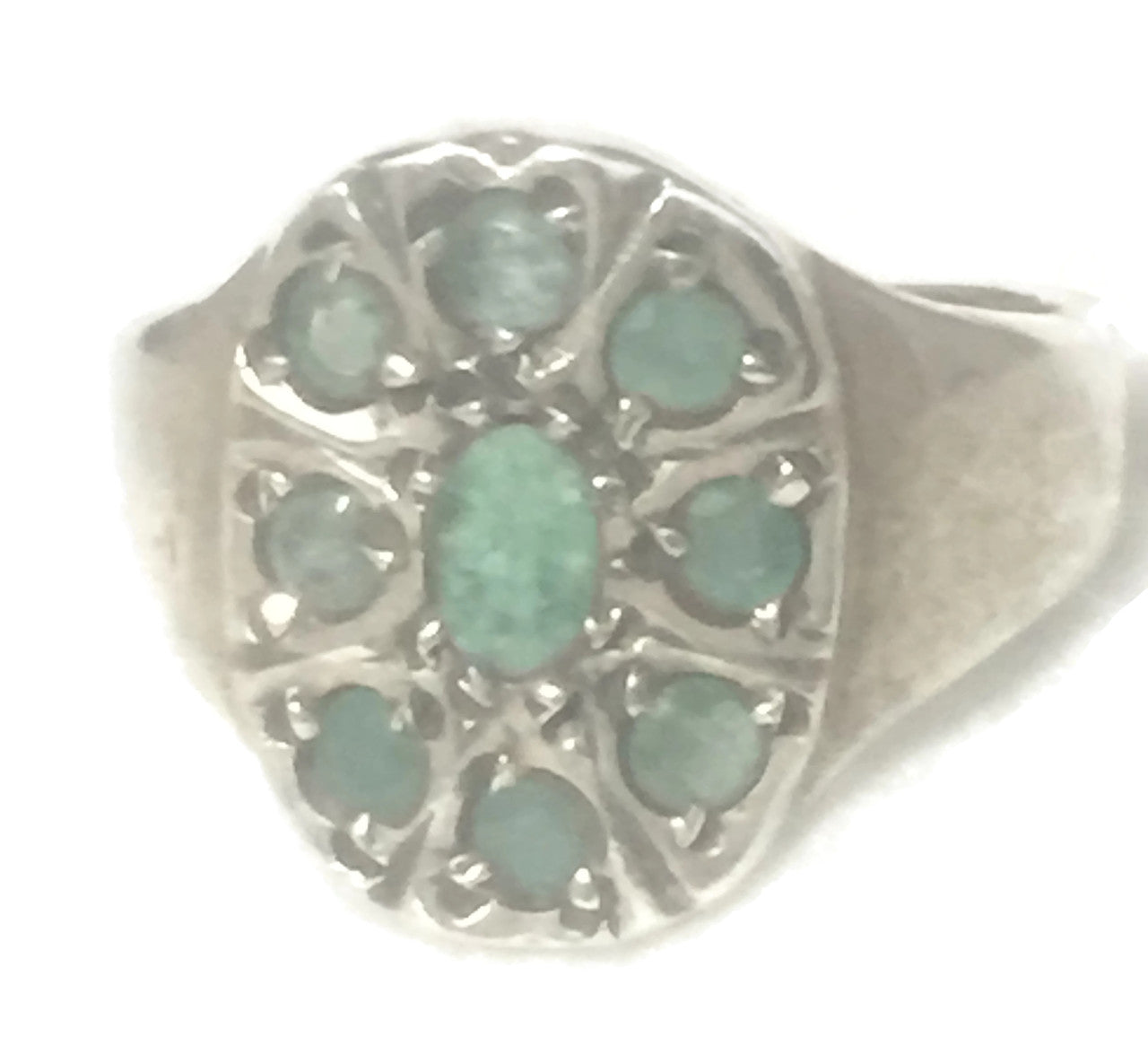 Emerald Green Vintage Sterling Silver Ring  Size 7.50