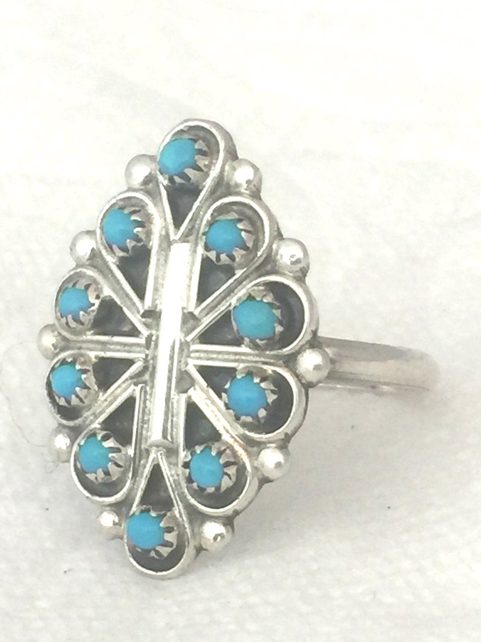 Zuni Turquoise Ring Vintage Sterling Silver Native American Size 7 Signed R Dishta