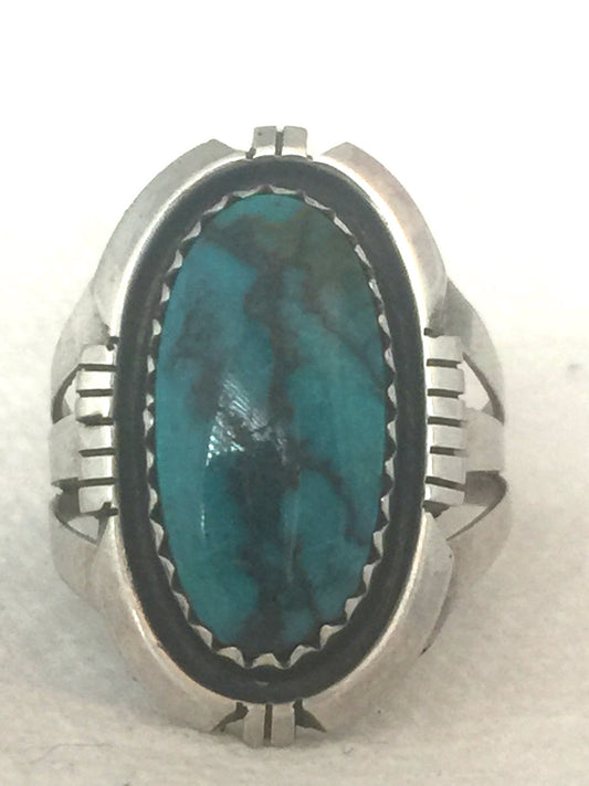 Vintage Sterling Silver Native American Navajo Turquoise Ring Size 5.5