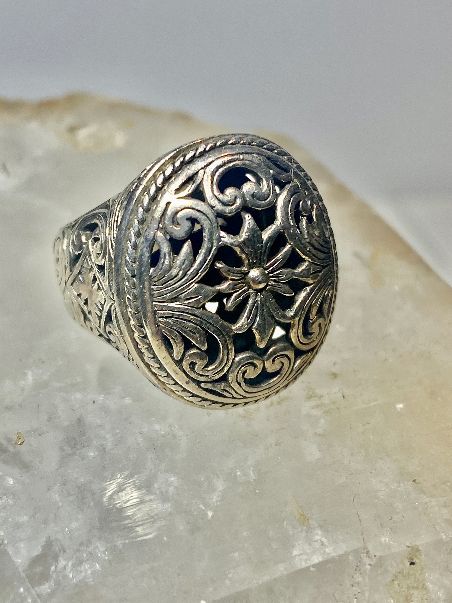 Floral ring size 5.50 geometric detailed ornate sterling silver pinky