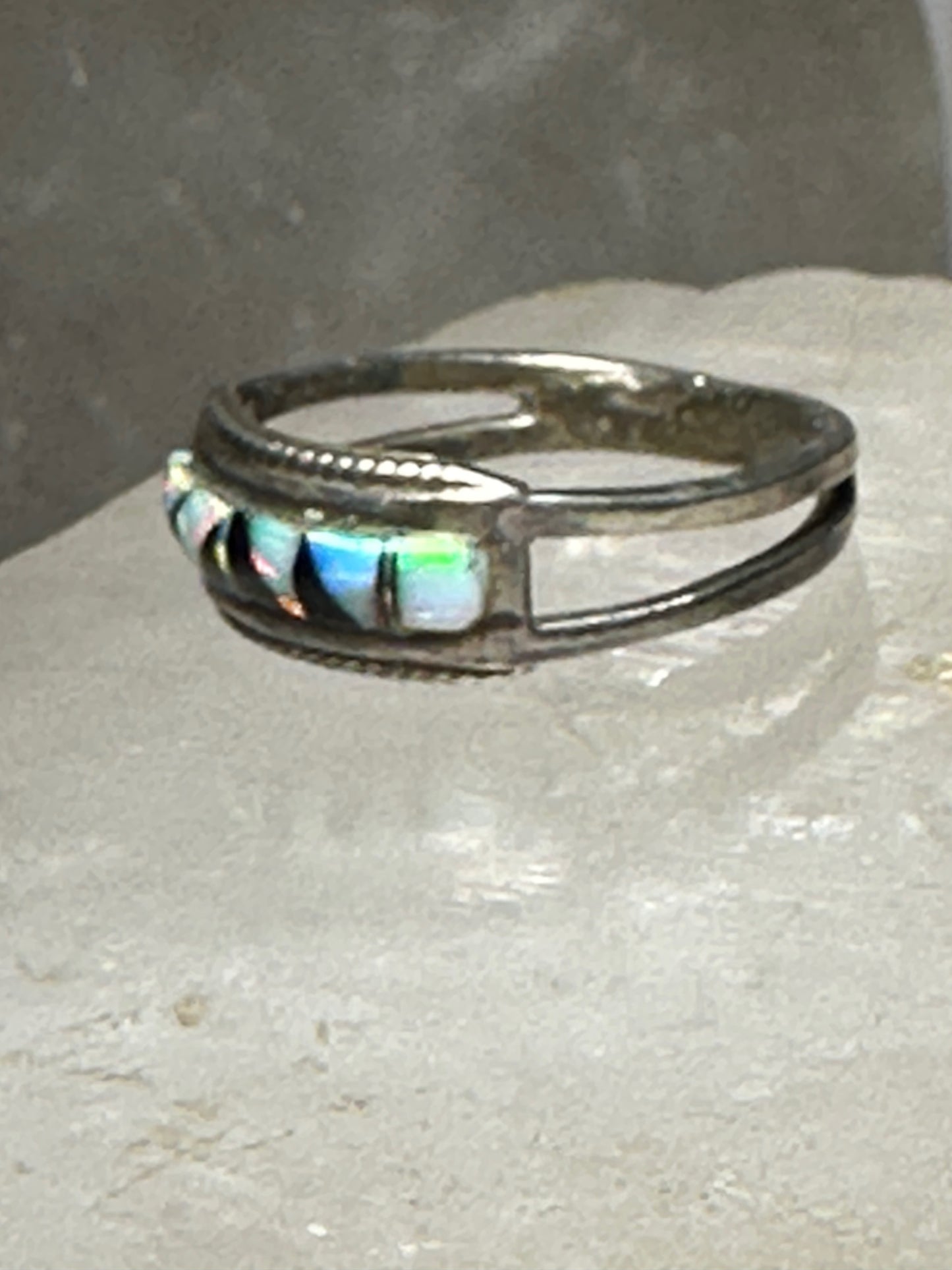 Lab Opal ring onyx band southwest size 7.25 sterling silver women girls