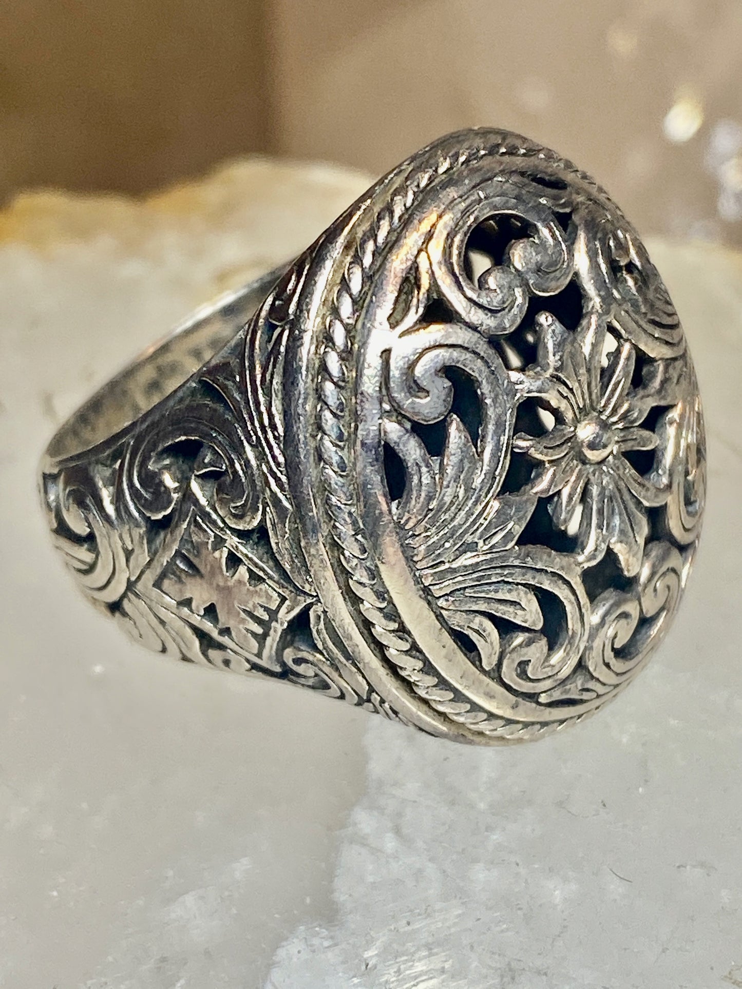 Floral ring size 5.50 geometric detailed ornate sterling silver pinky