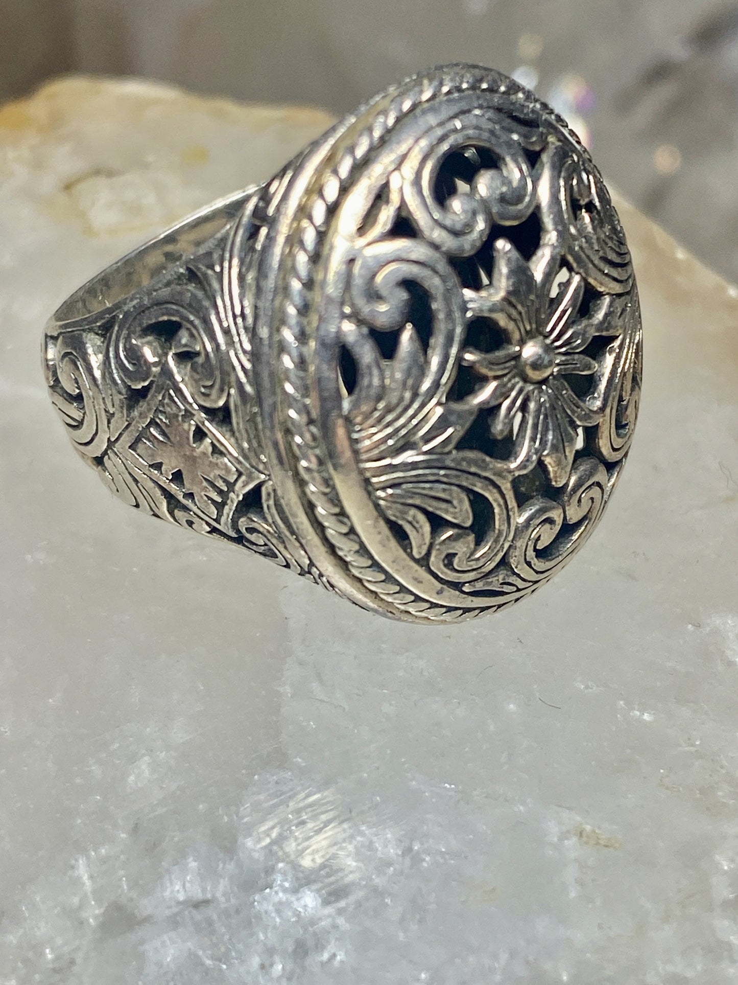 Floral ring size 5.50 geometric detailed ornate sterling silver pinky