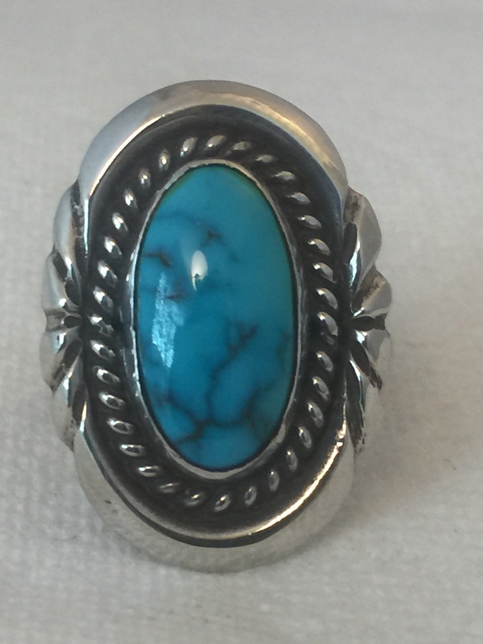 Navajo Ring long Turquoise Sterling Silver  Size 5.75
