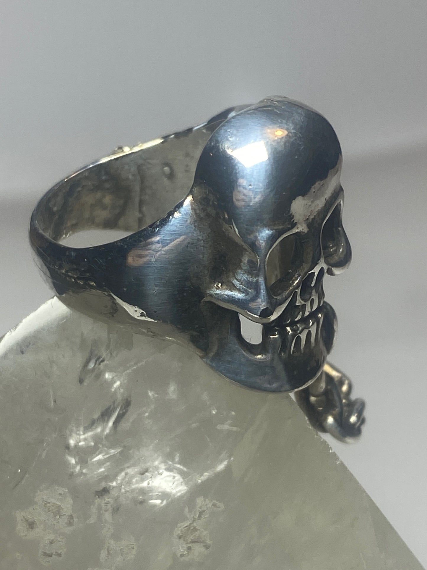 Skull ring double skulls chain biker sterling silver women men