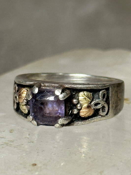 Black Hills Gold ring purple band leaves floral size 7.50 sterling silver women men