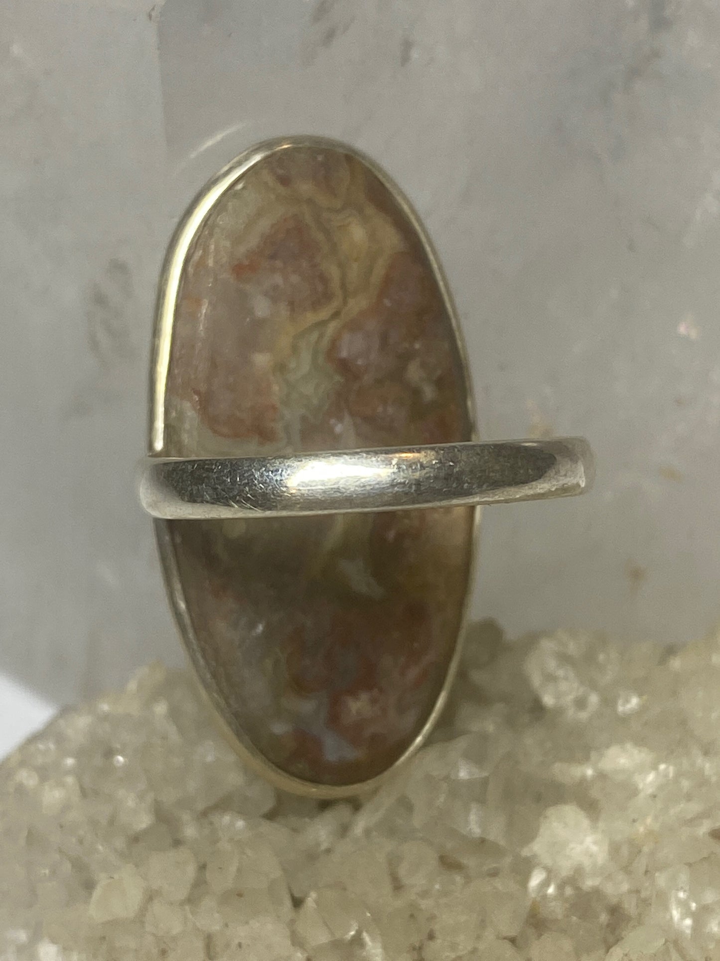 Agate ring long southwest sterling silver women