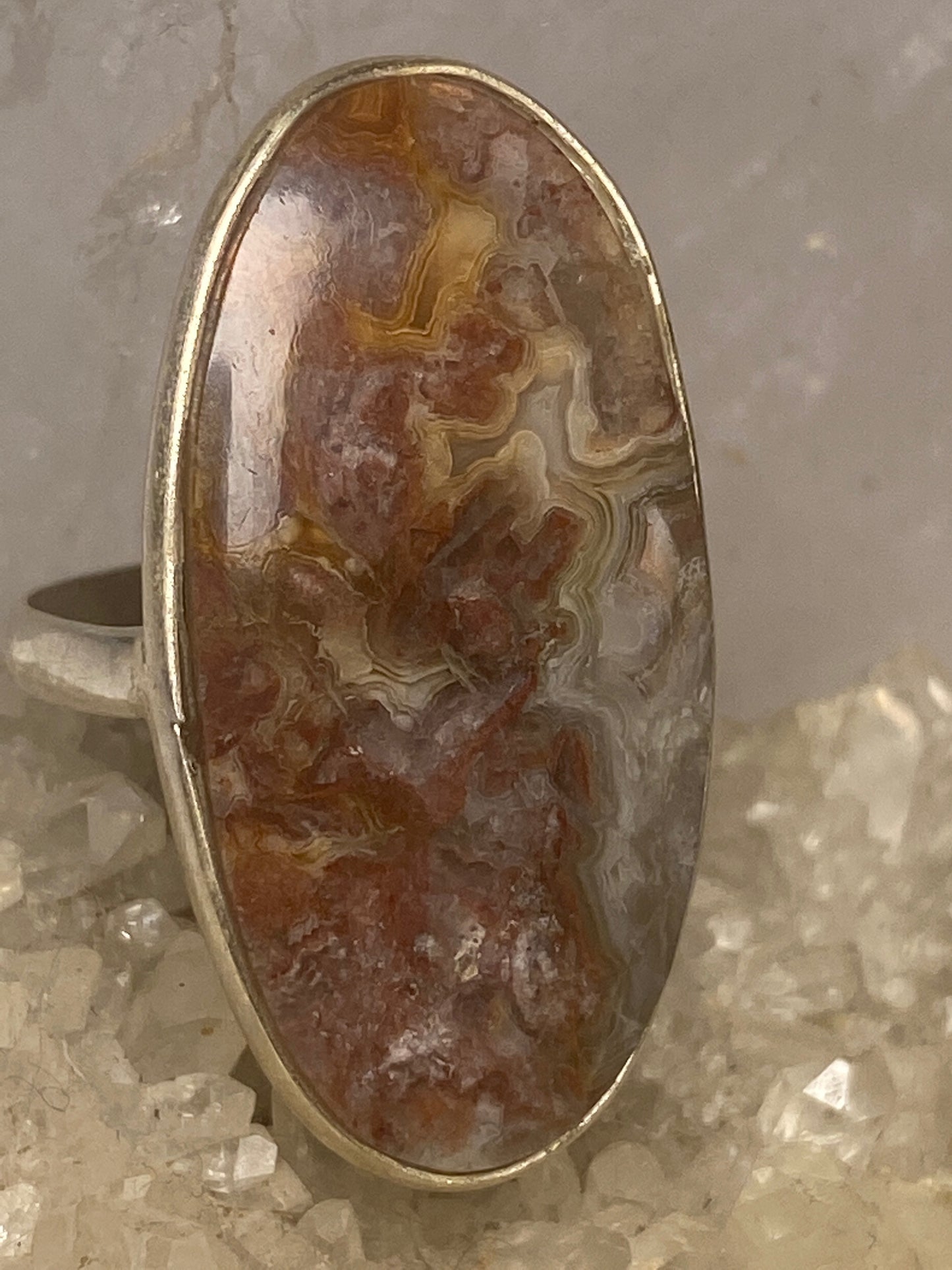 Agate ring long southwest sterling silver women