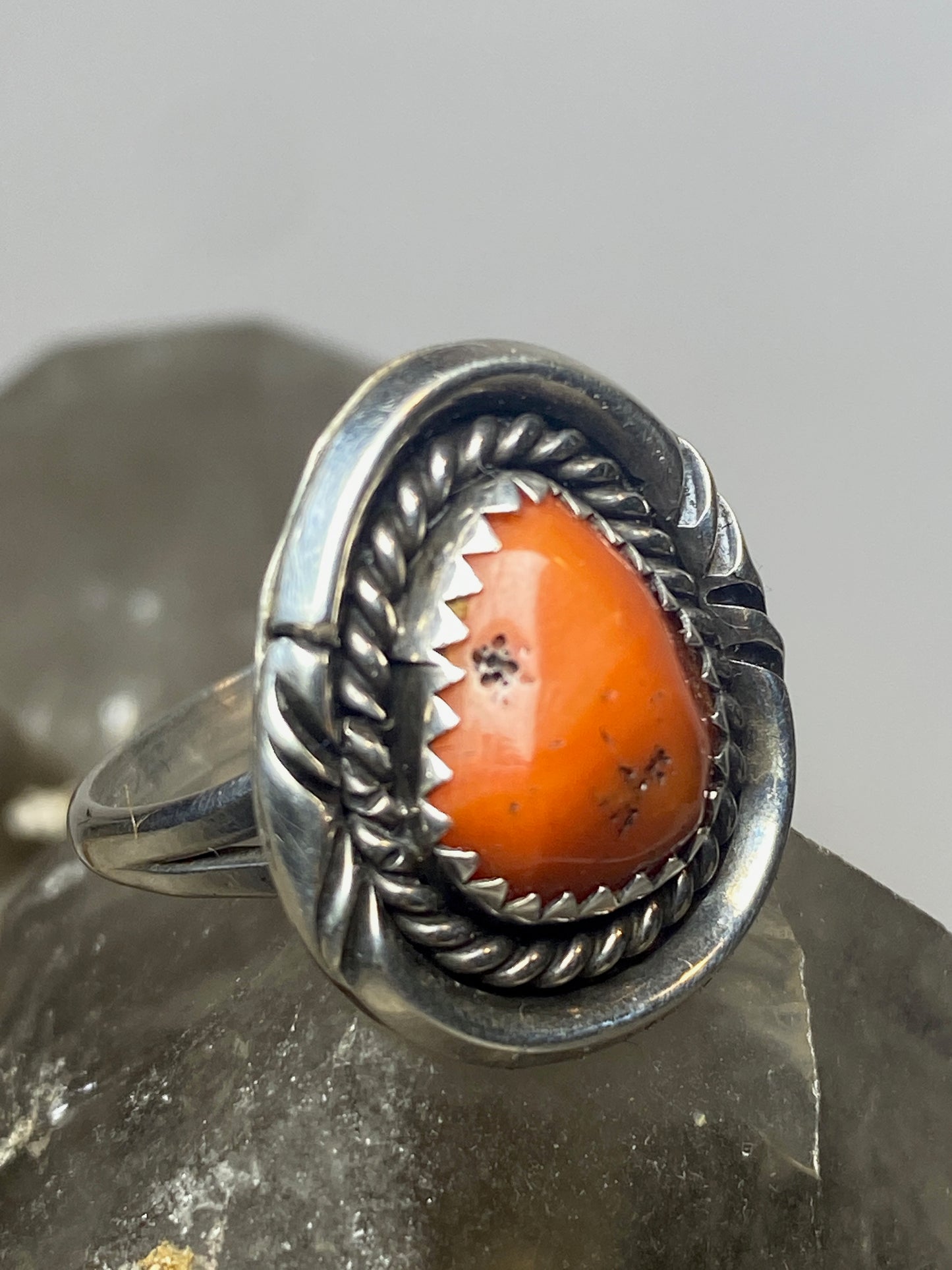 Coral ring size 6.75 Navajo  sterling silver women girls