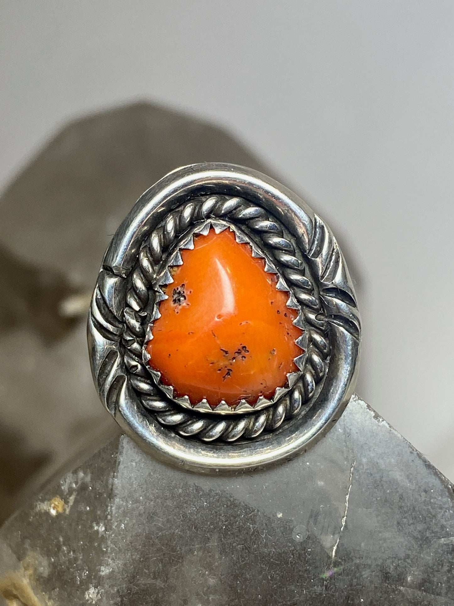 Coral ring size 6.75 Navajo  sterling silver women girls