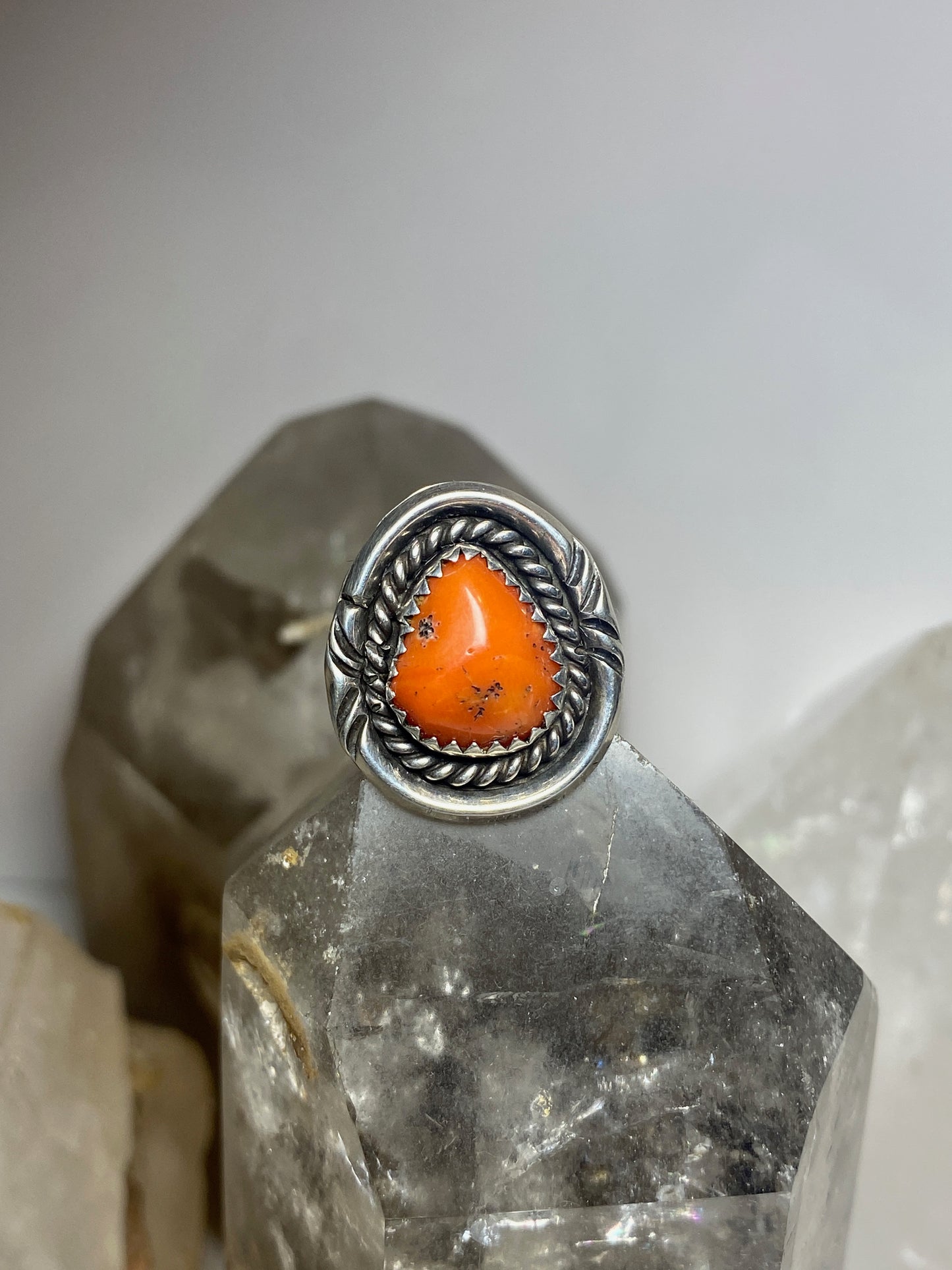 Coral ring size 6.75 Navajo  sterling silver women girls