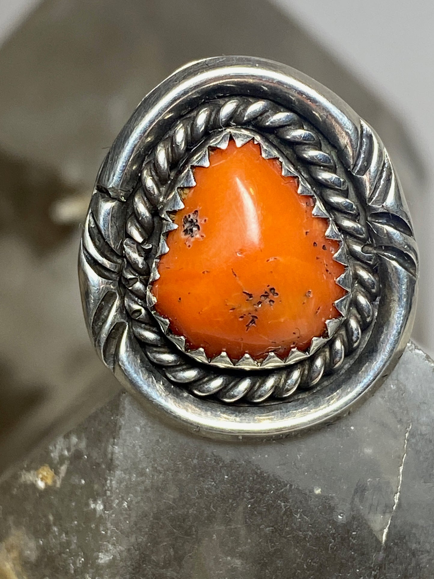 Coral ring size 6.75 Navajo  sterling silver women girls