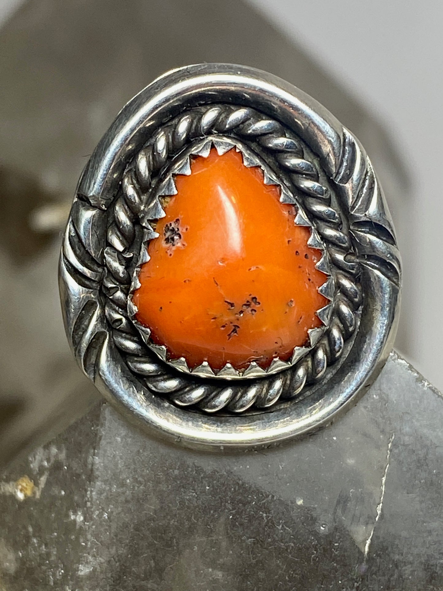 Coral ring size 6.75 Navajo  sterling silver women girls