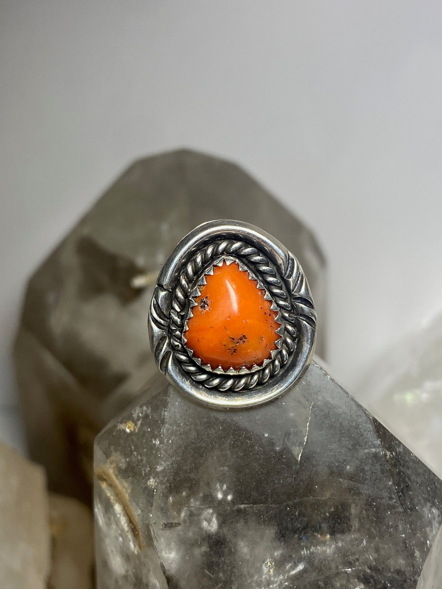 Coral ring size 6.75 Navajo  sterling silver women girls