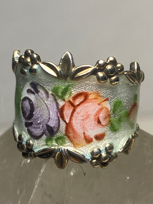 Guilloche ring size 5.75 floral rose  cigar band sterling silver women girls